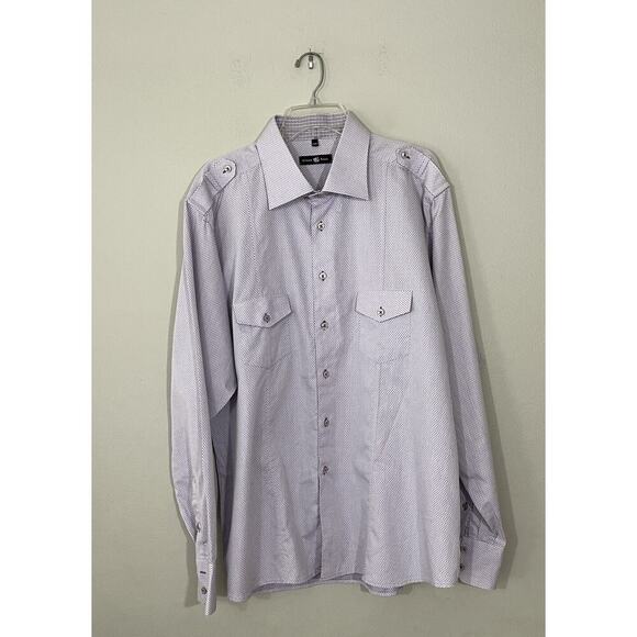 Stone Rose Shirt Men’s 7/XXXL Dress Button Front Flip Cuff Print Lavender Dot - Picture 1 of 7